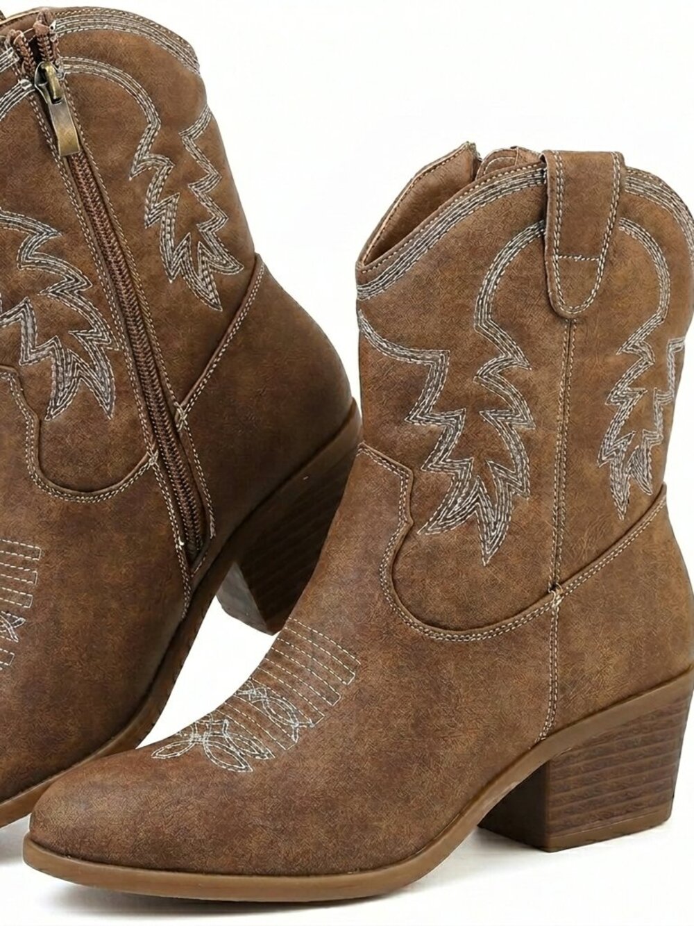 Women's Brown Pu Leather Cowgirl Boots Womens Fashion Tall Boots for Ladies